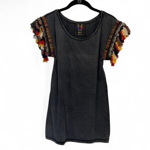 Embellished Sleeve Washed Black Women's Top